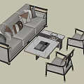 Modern Double Sofa With Decorative Pillows And Matching Armchairs Coffee Table 3d model