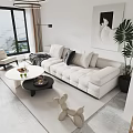 Modern Living Dining Area Interior Design With White Sofa Round Coffee Table And Palm Plant