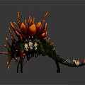 Fantasy Mythical Creature with Green Body Insect Like Legs and Orange Spiky Growths