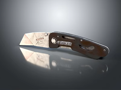Stanley Utility Knife Weapon Featuring Metal Blade And Reflective Handle Surface 3d model