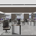 Modern Public Office Space Interior With Work Desks Computers Ergonomic Chairs And Hanging Lights 3d model