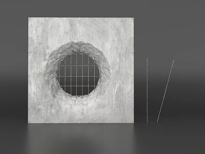 Wrought Iron Grid Design In Circular Hole On Concrete Panel With Slender Rods 3d model