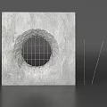 Wrought Iron Grid Design In Circular Hole On Concrete Panel With Slender Rods