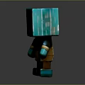 Cartoon Style Block Character With Square Blue Head Yellow Face Sad Expression And Blue Limbs