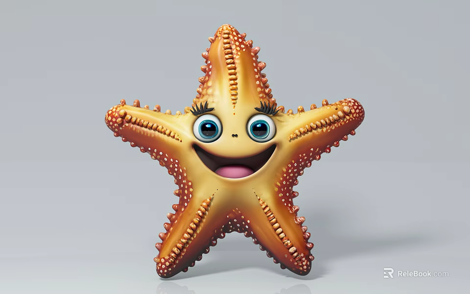 Cute Orange Spotted Starfish Cartoon Game Movie Character With Big Eyes And Smile 3d model 