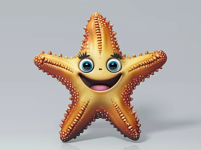 Cute Orange Spotted Starfish Cartoon Game Movie Character With Big Eyes And Smile 3d model