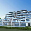 Modern Townhouse Exterior With Multiple Floors Large Windows Balconies And Green Lawn