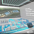Tech Style Exhibition Hall Featuring Large Screen And 3D City Model 3d model