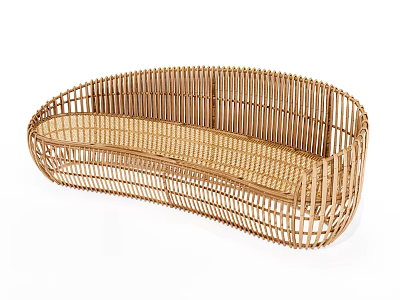 Natural Woven Rattan Multiperson Sofa With Curved Design And Comfortable Seating Area 3d model
