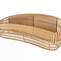 Natural Woven Rattan Multiperson Sofa With Curved Design And Comfortable Seating Area