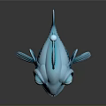 Blue Cartoon Fish with Big Eyes Sharp Teeth Fins and Lure