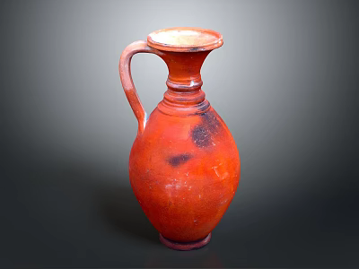 Red Vintage Pottery Jug With Handle Glazed Surface And Classic Design 3d model