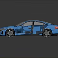 Audi Blue Electric Sports Car With Streamlined Design Black Wheels And Front Logo