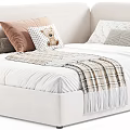 Green And Beige Kids Bed With Soft Pillows Cozy Blankets And Small Nightstand