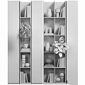 Wooden Storage Shelves With Green Plants Books White Decorative Ornaments And Lamp