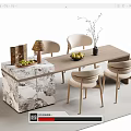Modern Bar Counter With Marble Base And Beige Chairs Plus Fruit Bowl Decor