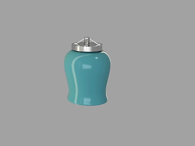 Blue Ceramic Decorative Ornament Set With Silver Lid And Modern Minimalist Design 3d model
