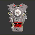 Detailed Automotive Engine With Metallic Structure And Red Components