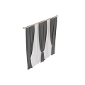 Gray Textured Curtains With Sheer Lining And Tiebacks For White Wall Windows 3d model
