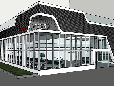Audi Car Showroom Building With Modern Glass Facade And Exterior Design 3d model