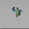 Whimsical 3D Floating Island Scene With White Cat Colorful Mushrooms And Small Fish