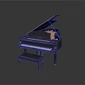 Black Grand Piano With Matching Black Bench On White Background As Household Item