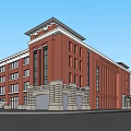 Red Brick School Building Multi Story Structure With Large Windows And Classical Design 3d model