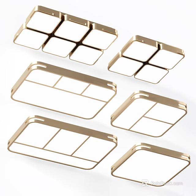 Modern Square Ceiling Lights With Sleek Metal Frame And Multiple Panels 3d model