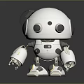 Cute White Robot Character With Big Black Eyes Round Head And Mechanical Limbs