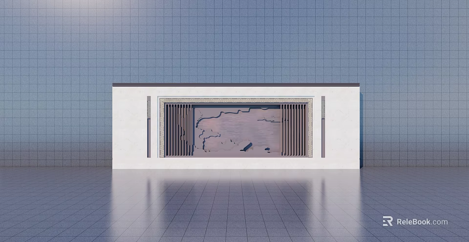 Modern Feature Wall Interior with White Frame Gray Wall Pattern and Lattice Decoration 3d model