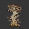 Colorful Decorative Trees With Textured Trunks Unique Branches And Dark Background Reflections