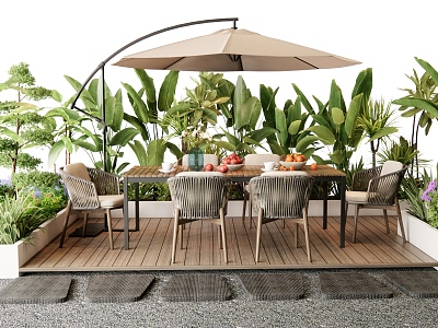 Modern Outdoor Table and Chair Outdoor Dining Table and Chair Leisure Table and Chair Rattan Outdoor Chair Plant Combination Plant Pile Flowers and Plants Ting Step model