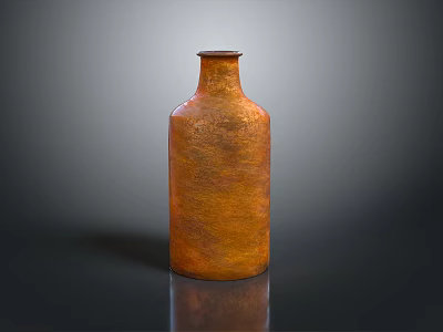 Textured Orange Copper Vase On Dark Reflective Surface With Smooth Gradient Background 3d model
