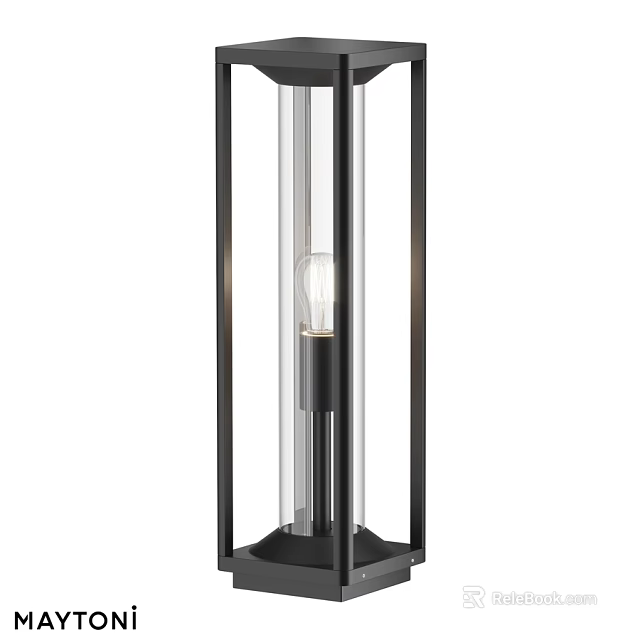Stylish Outdoor Light With Black Metal Frame And Transparent Glass Design 3d model 