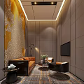 Modern Sales Office Interior With Large Screen Bookshelves And Comfortable Seating