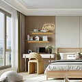 Cozy Modern Kids Room Interior With Wooden Bed Bookshelf Desk Decorative Mirror And Toys
