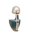 Cute Cartoon Girl Figurine In Blue Dress With Flower Pot Base For Home Decor