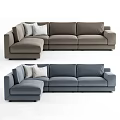 L Shaped Sofa Set With Brown And Blue Colors And Comfortable Cushions 3d model