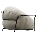 Modern Beige Fabric Bean Bag Chair With Black Metal Frame And Cozy Minimalist Design