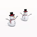 Two Cheerful Game Movie Character Snowmen With Black Top Hats Red Scarves And Stick Arms