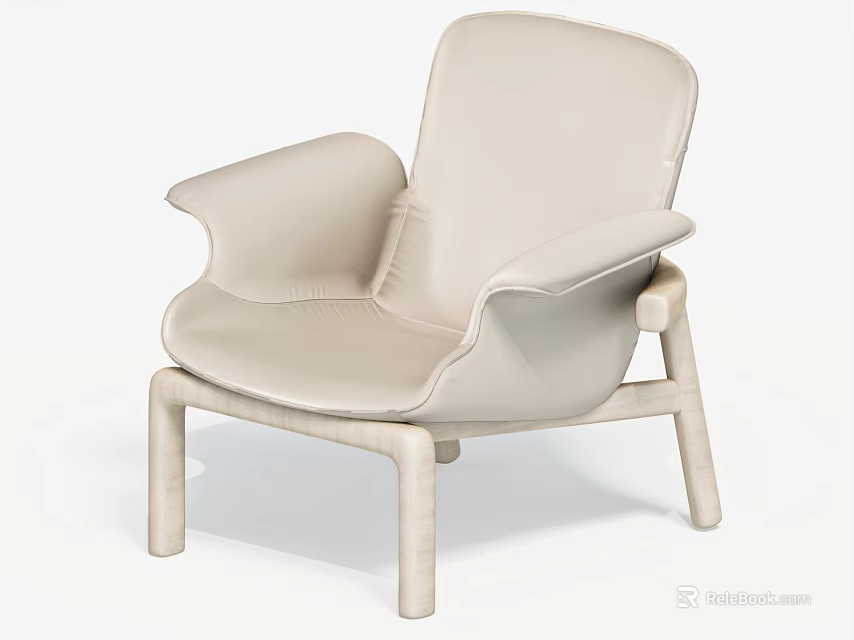 Beige Accent Chair with Leather Upholstery Curved Armrests and Wooden Legs for Modern Living Space 3d model 