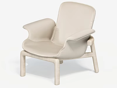 Beige Accent Chair with Leather Upholstery Curved Armrests and Wooden Legs for Modern Living Space 3d model