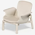Beige Accent Chair with Leather Upholstery Curved Armrests and Wooden Legs for Modern Living Space