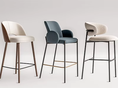 Modern Stylish Bar Stools With Upholstered Seats And Metal Wooden Legs 3d model