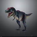 Vibrant Blue And Pink Striped T Rex Dinosaur With Open Mouth Sharp Teeth