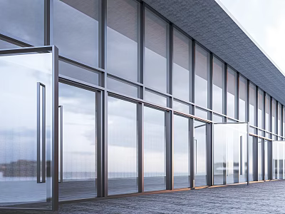 Modern Commercial Building Exterior With Glass Curtain Wall And Metal Frames 3d model