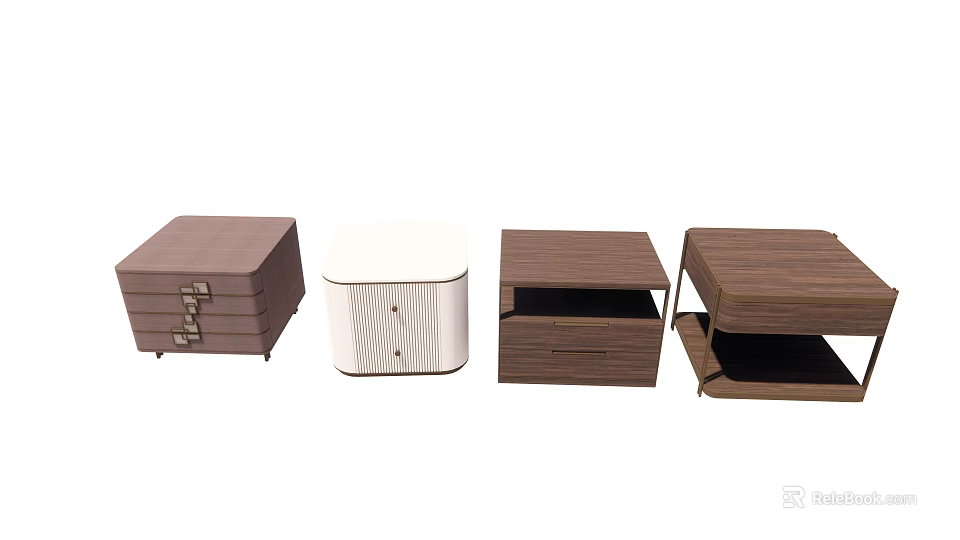 Modern Bedside Tables Featuring Various Designs Wooden White And Drawer Styles 3d model 