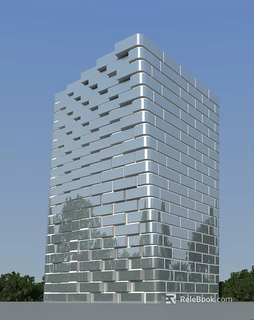 Modern Glass Facade Office Building With Reflective Windows And Tree Reflections 3d model 
