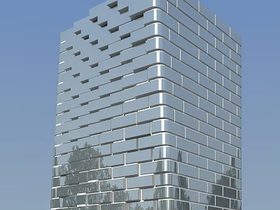 Modern Glass Facade Office Building With Reflective Windows And Tree Reflections 3d model
