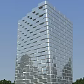 Modern Glass Facade Office Building With Reflective Windows And Tree Reflections